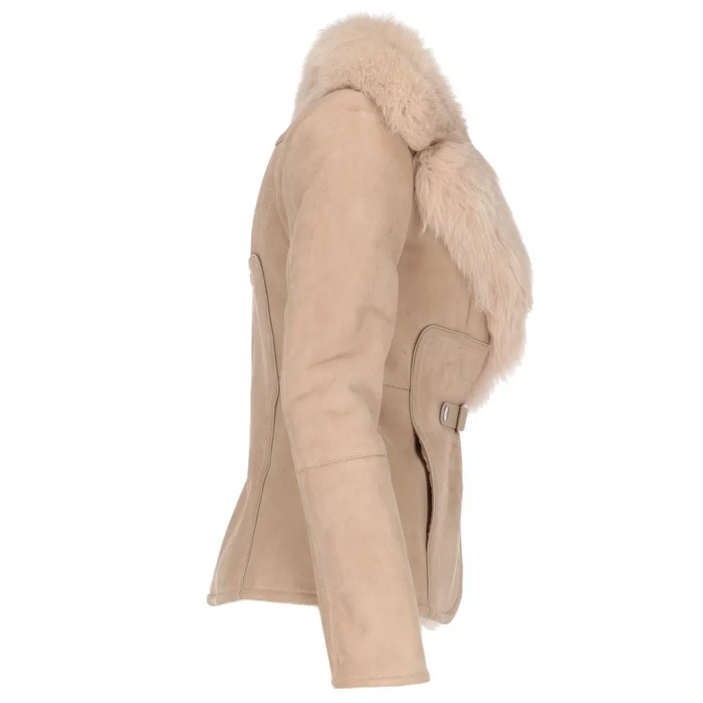 Gucci Beige Sheepskin Shearling Coat - 2000s Beige Shearling Good - Inside View