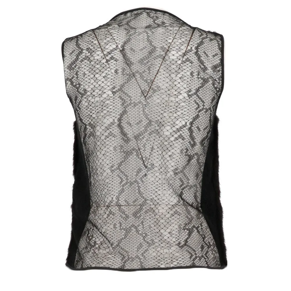 Gucci Black Mink and Lace Sleeveless Top - 2000s Black Lace Good - Back View