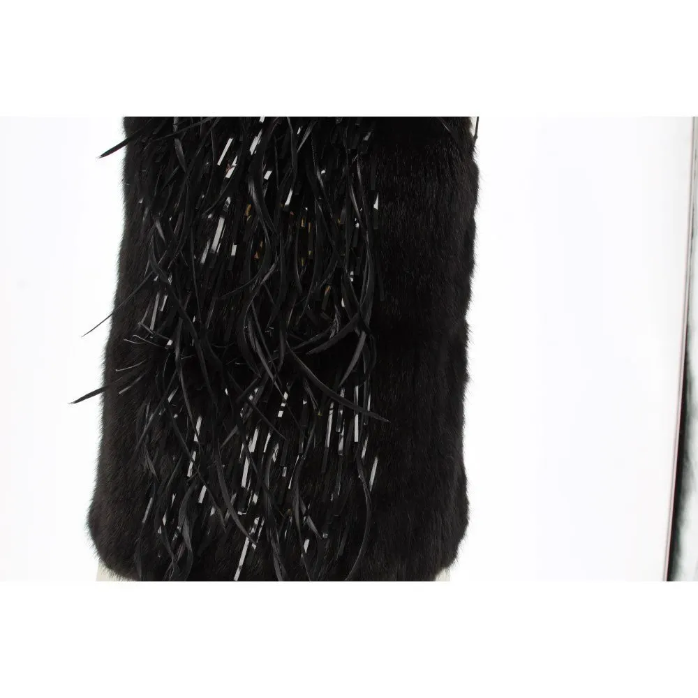 Gucci Black Mink and Lace Sleeveless Top - 2000s Black Lace Good - Model View