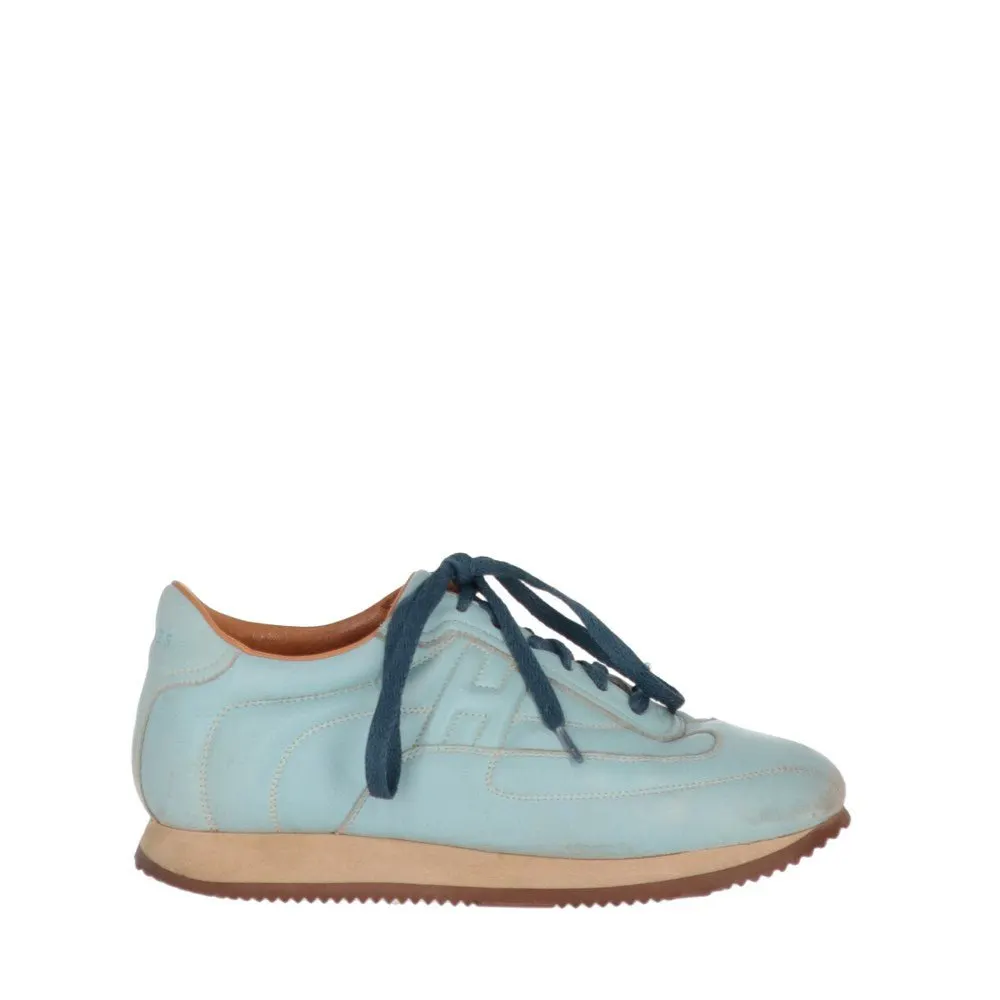 Hermès Light Blue Leather Sneakers - 2000s Blue Leather Good - Front View