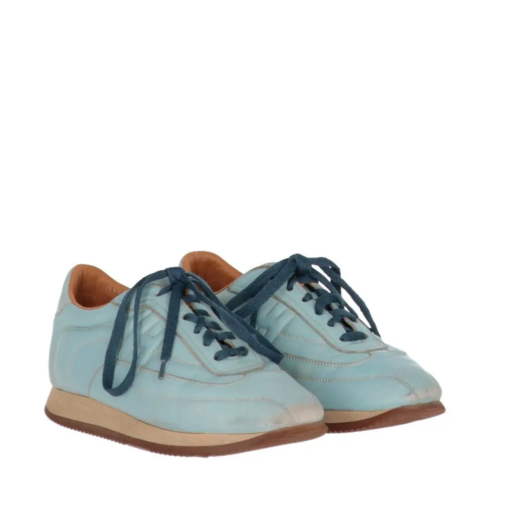 Hermès Light Blue Leather Sneakers - 2000s Blue Leather Good - Back View