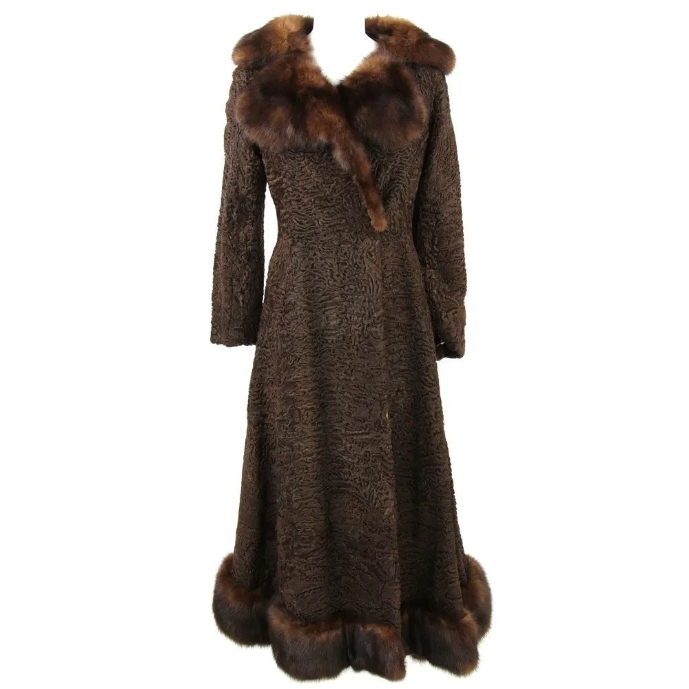 Unsigned Balzani Brown Persian Lamb Fur Coat - '70s Brown Good - Front View