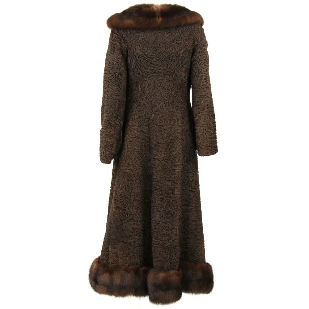 Unsigned Balzani Brown Persian Lamb Fur Coat - '70s Brown Good - Back View