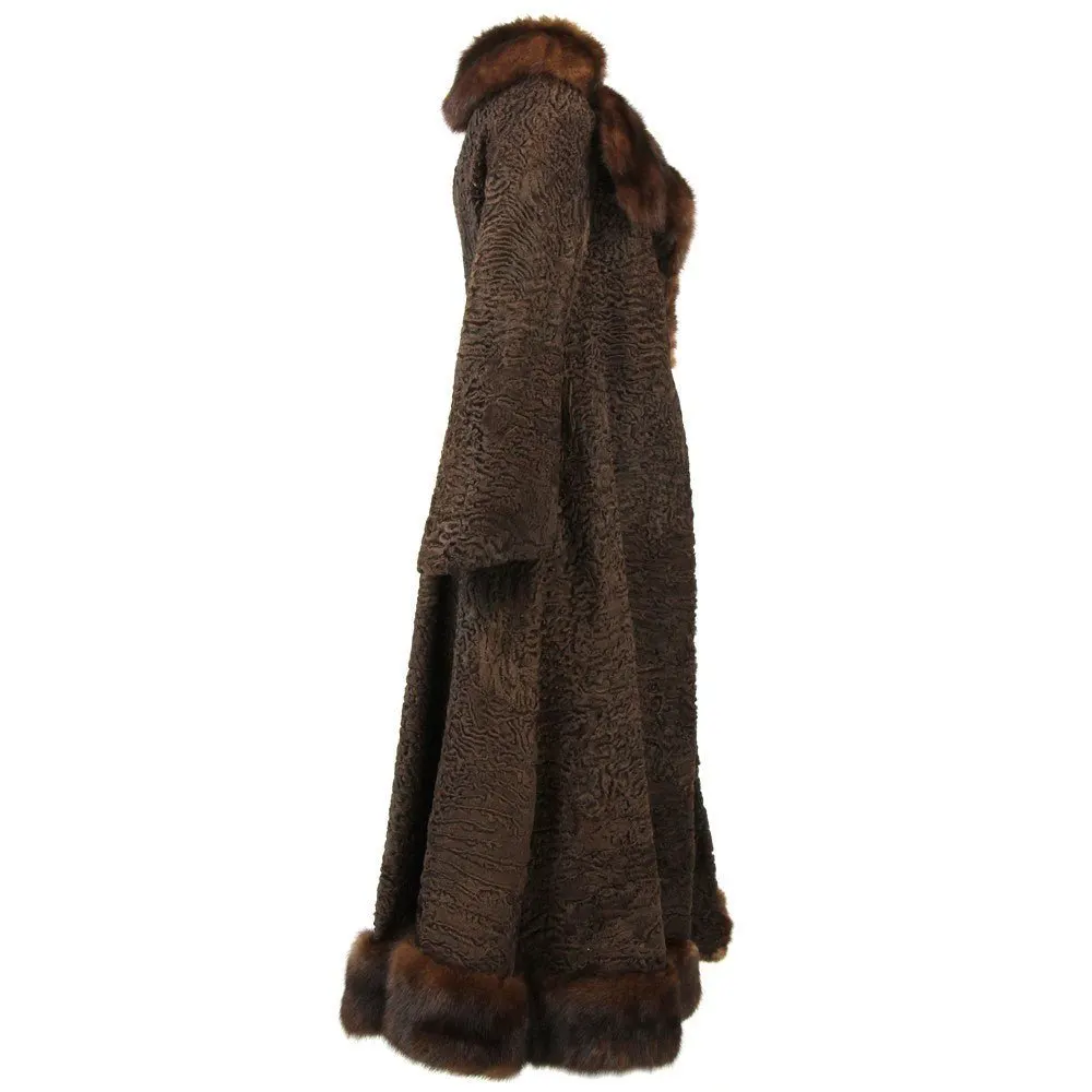 Unsigned Balzani Brown Persian Lamb Fur Coat - '70s Brown Good - Inside View