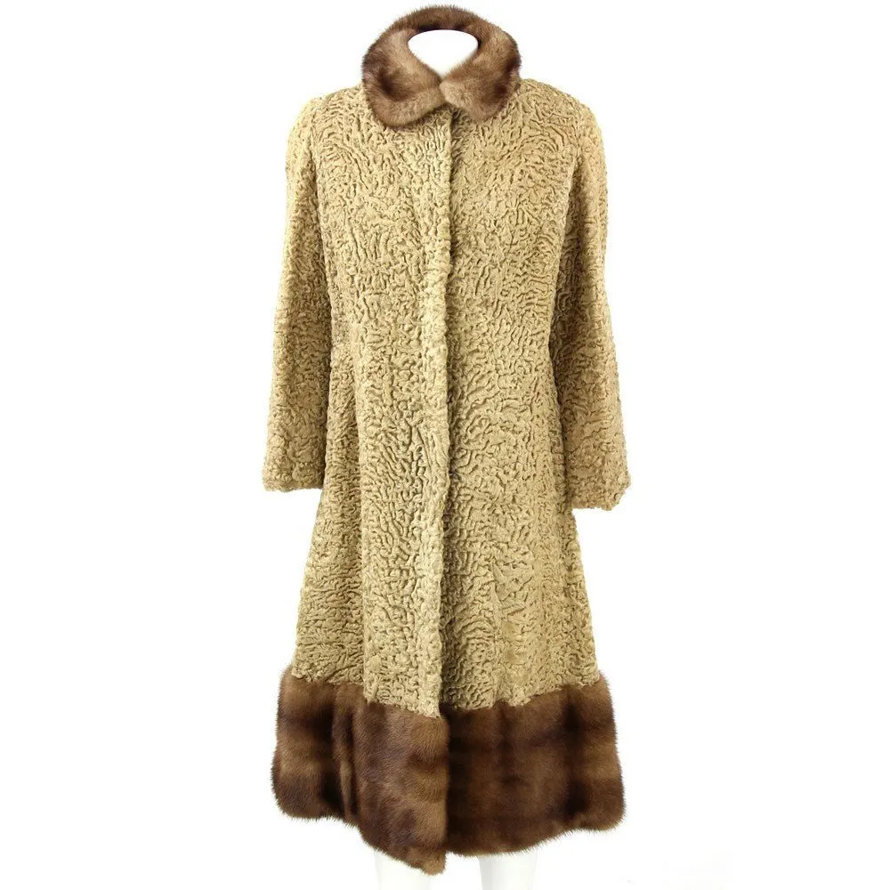 Unsigned Longo Persian Lamb Fur Coat - '60s Brown Good - Front View
