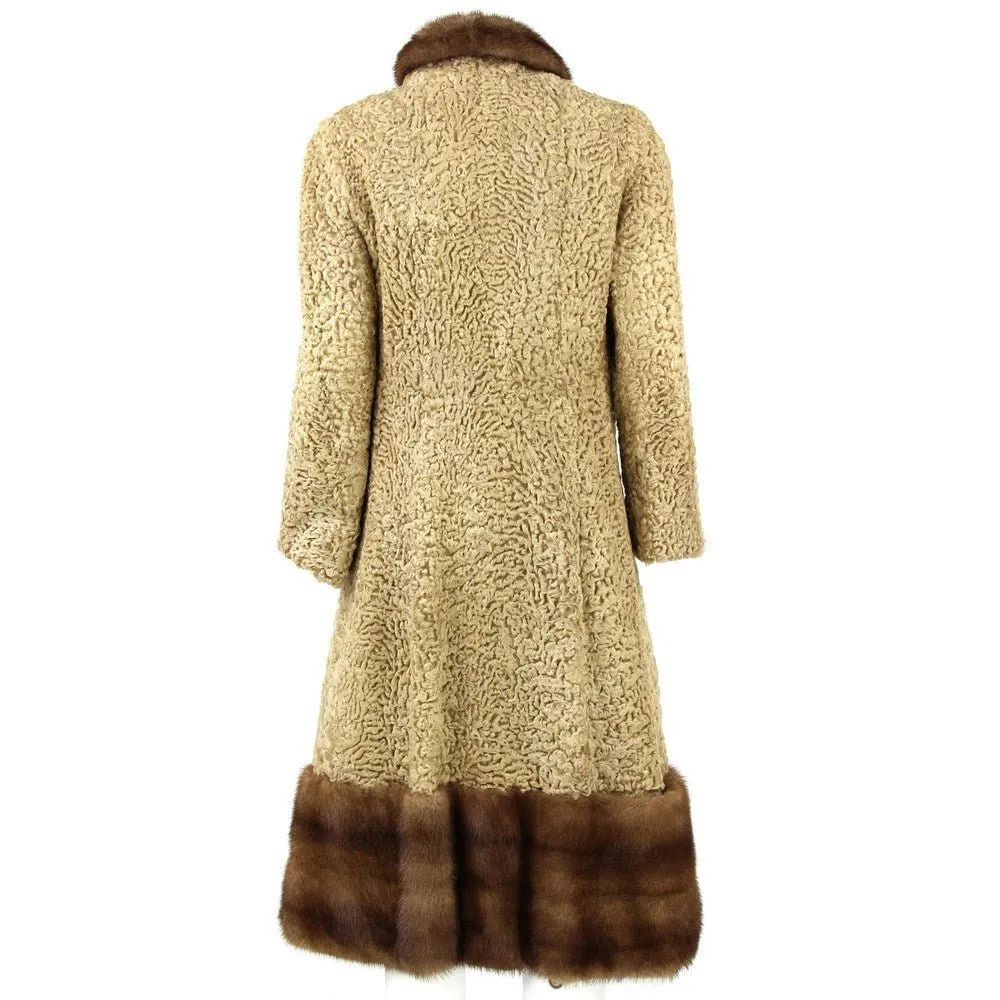 Unsigned Longo Persian Lamb Fur Coat - '60s Brown Good - Back View