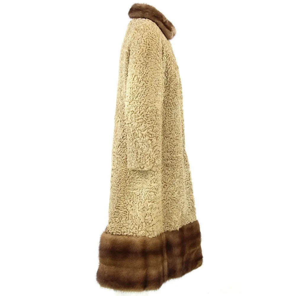Unsigned Longo Persian Lamb Fur Coat - '60s Brown Good - Inside View