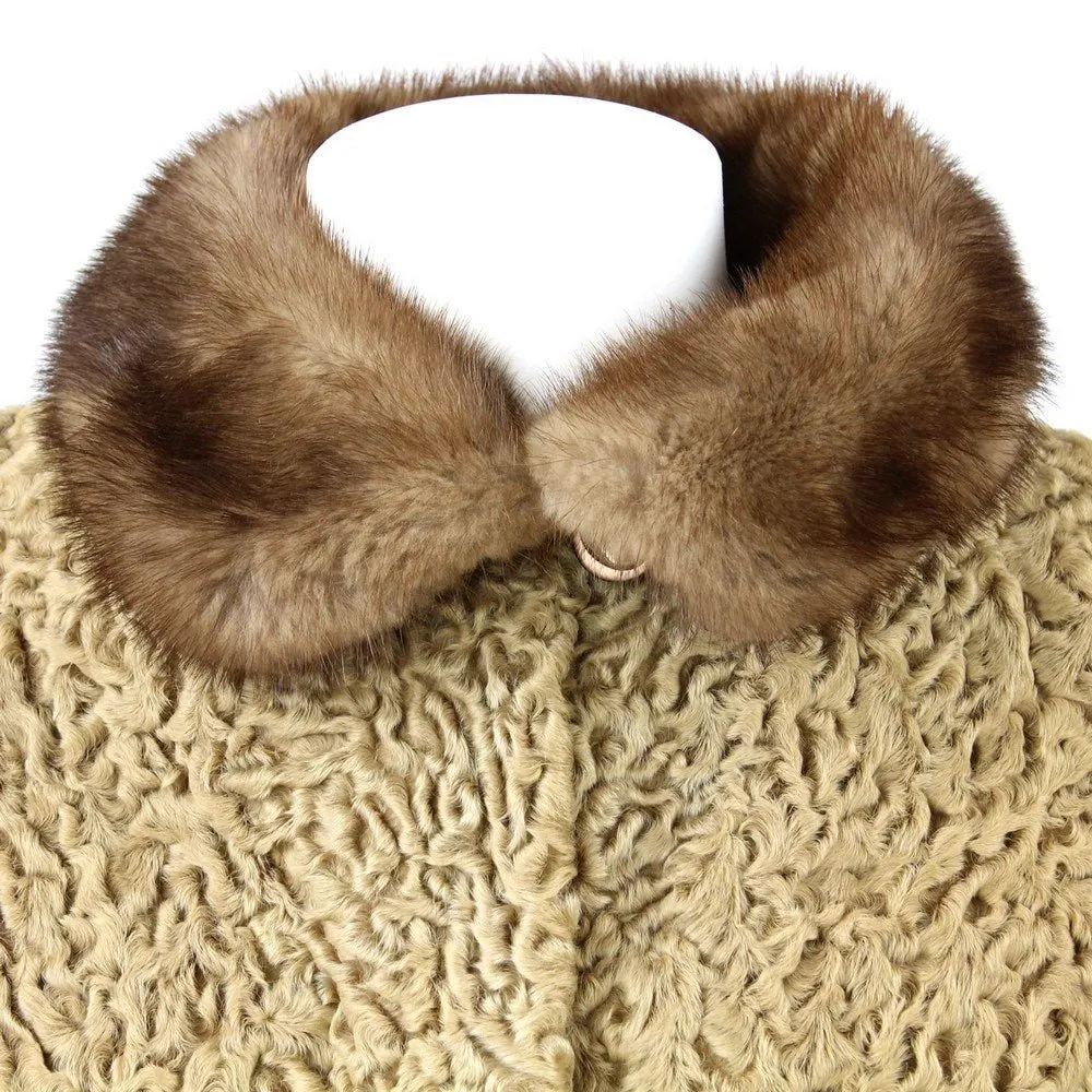 Unsigned Longo Persian Lamb Fur Coat - '60s Brown Good - Model View