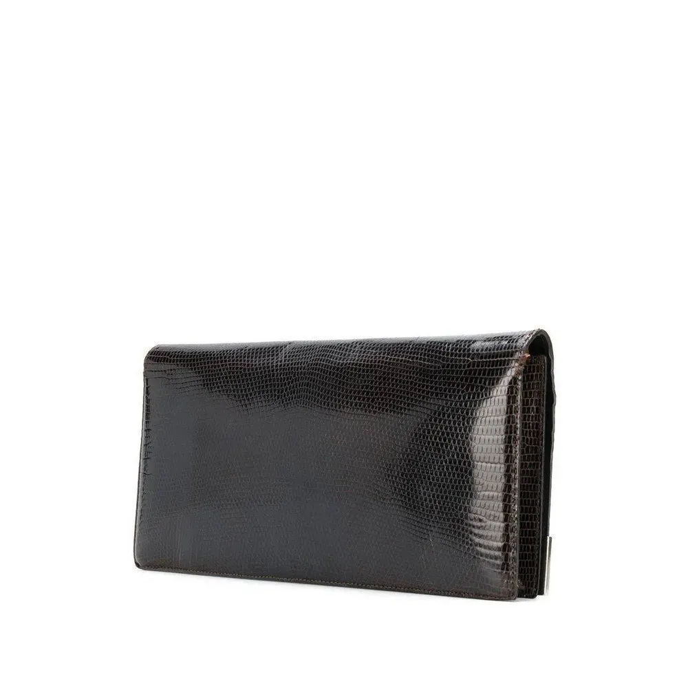 Unsigned Brown Tejus Lizard Skin Pochette - '70s Brown Good - Back View