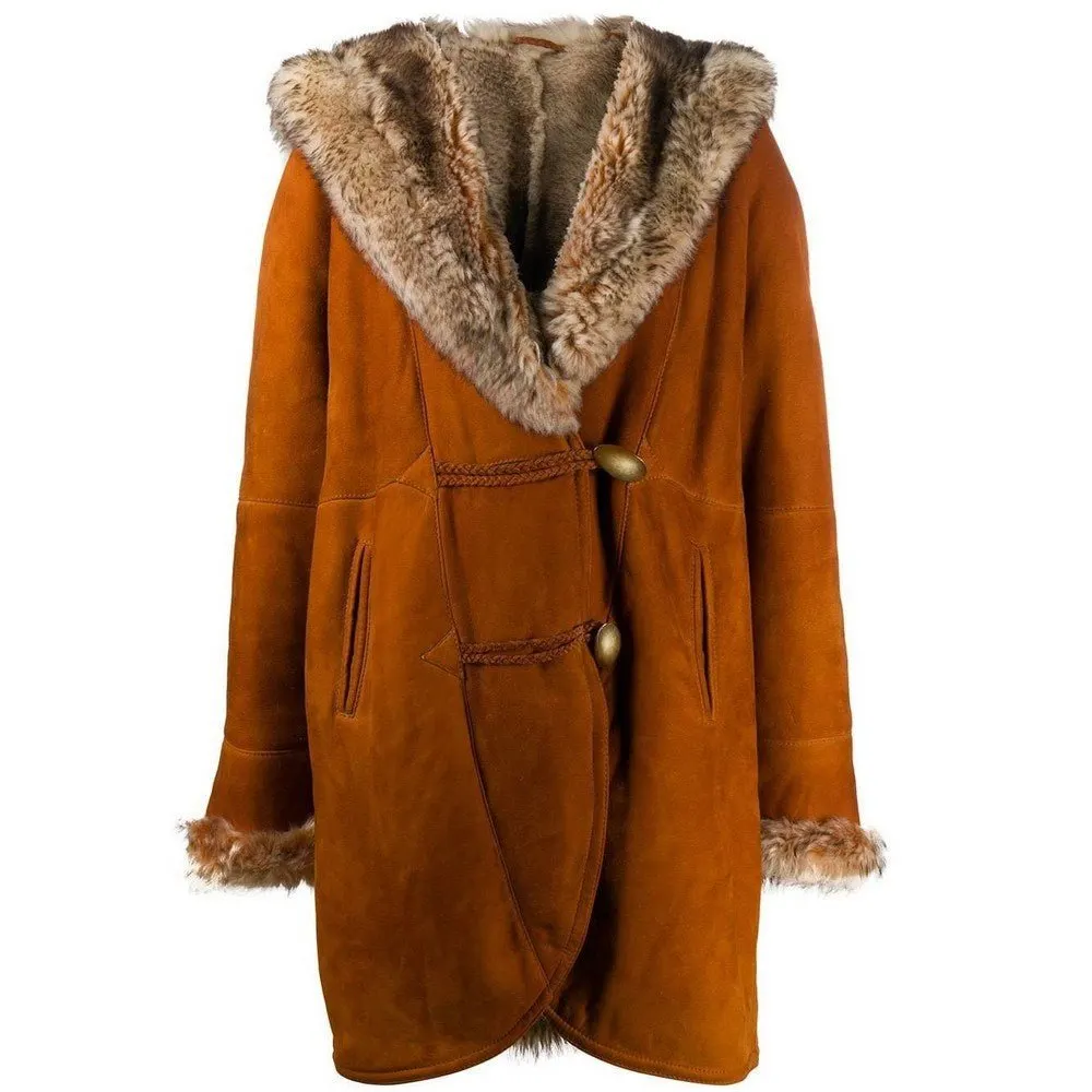 Unsigned Orange Brown Suede Coat - '80s Brown Suede Good - Front View