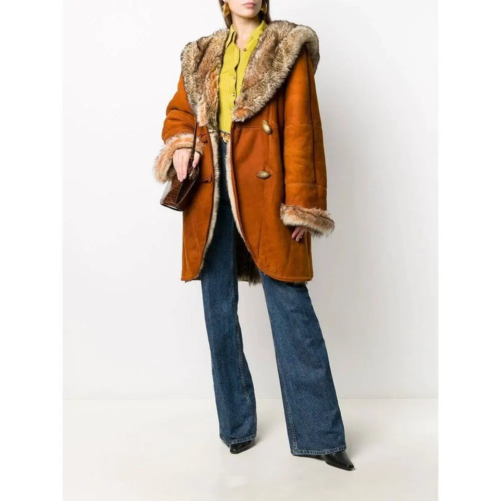 Unsigned Orange Brown Suede Coat - '80s Brown Suede Good - Back View