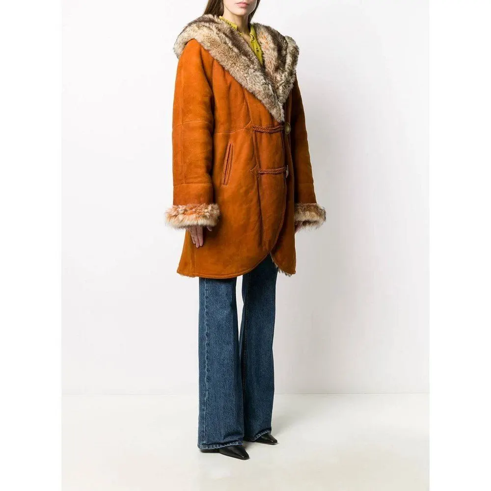 Unsigned Orange Brown Suede Coat - '80s Brown Suede Good - Inside View