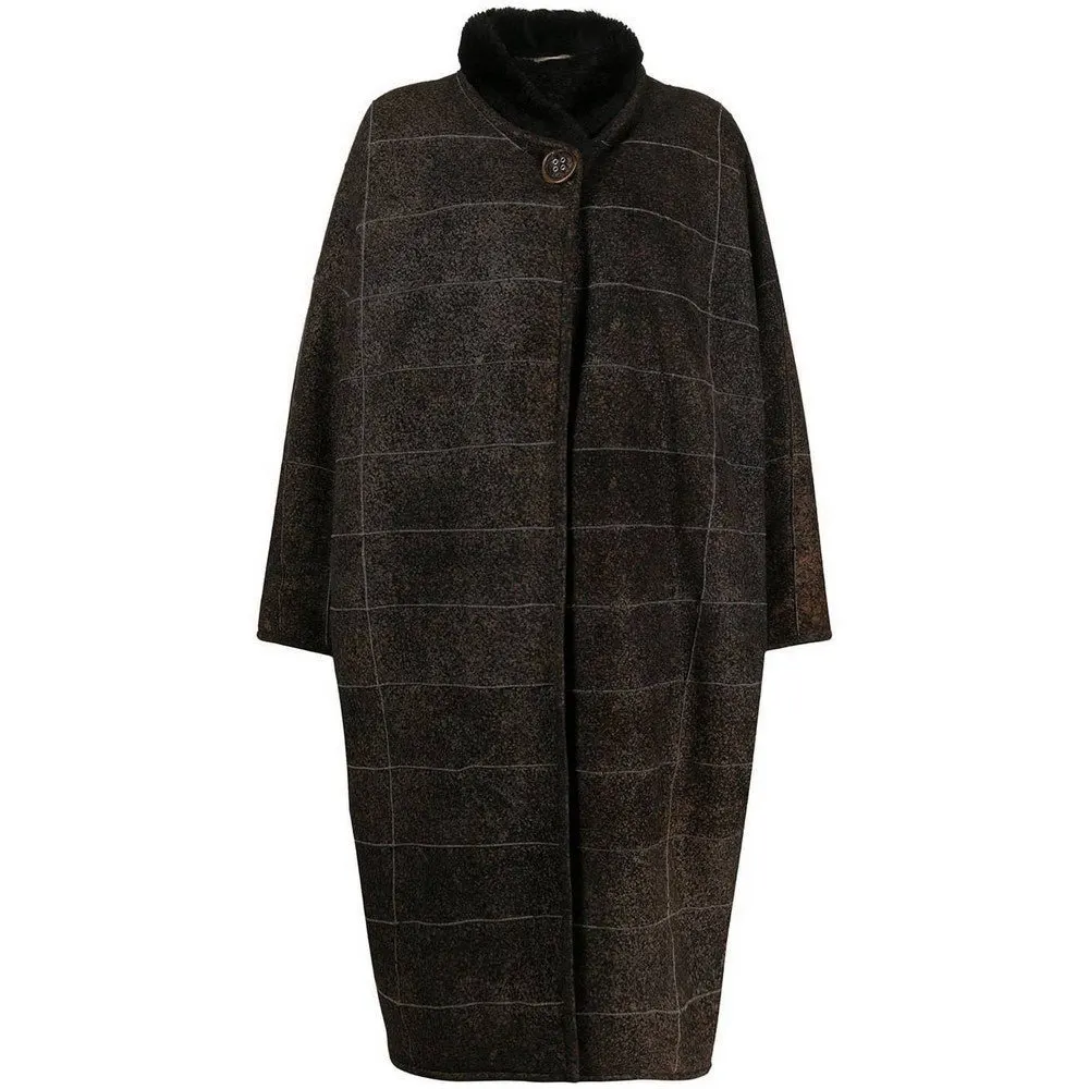 Unsigned Brown Shearling Coat - '80s Brown Shearling Good - Front View