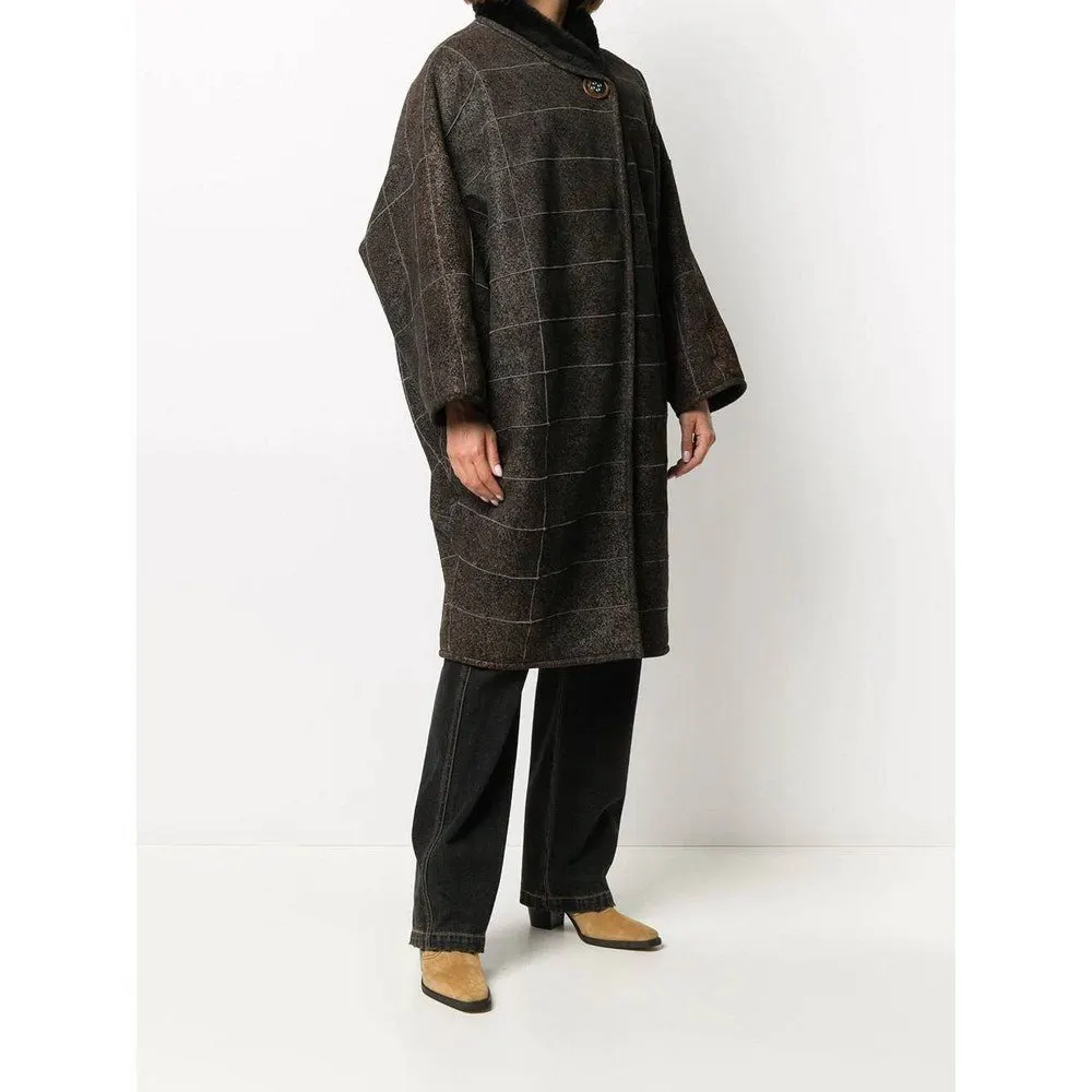 Unsigned Brown Shearling Coat - '80s Brown Shearling Good - Inside View