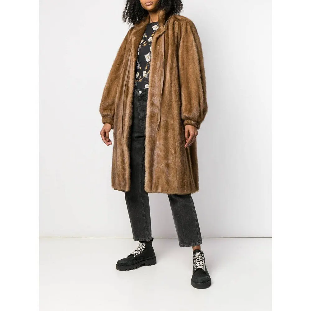 Unsigned Beige Mink Fur Reversible Coat - '80s Beige Good - Back View
