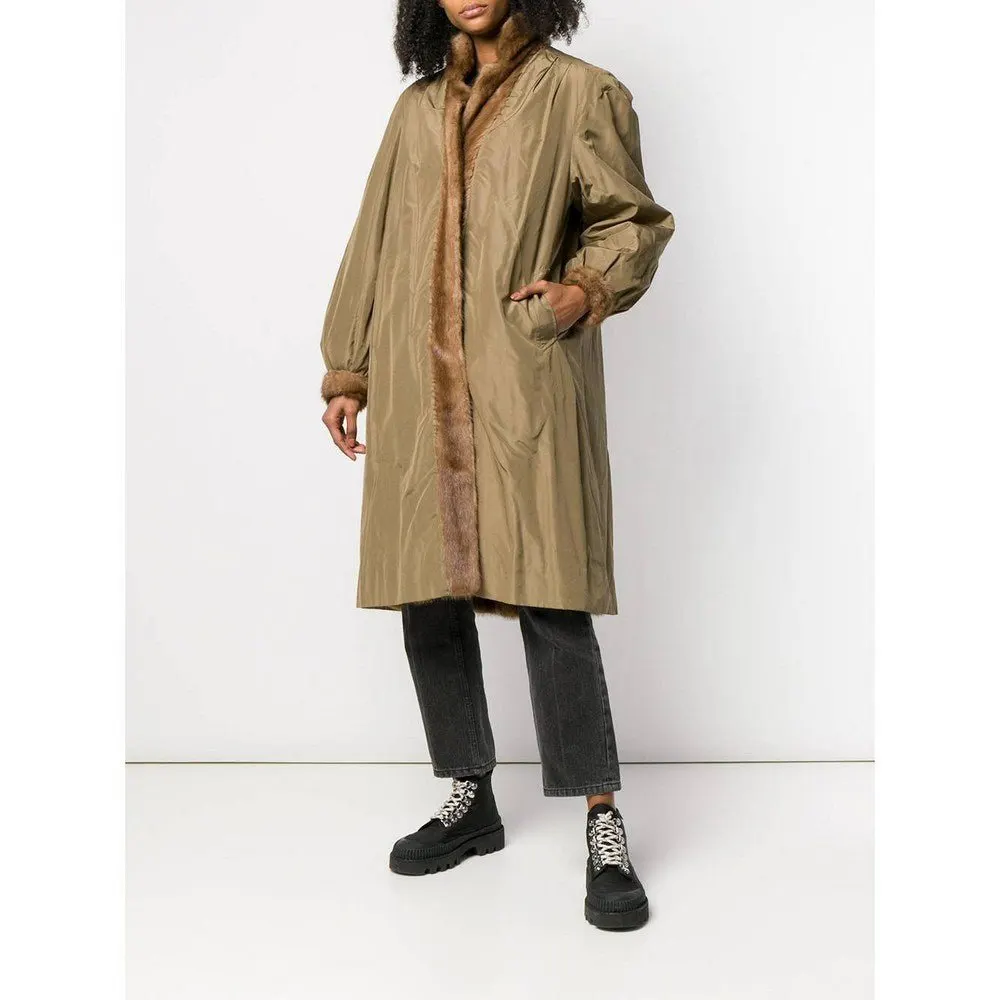 Unsigned Beige Mink Fur Reversible Coat - '80s Beige Good - Inside View