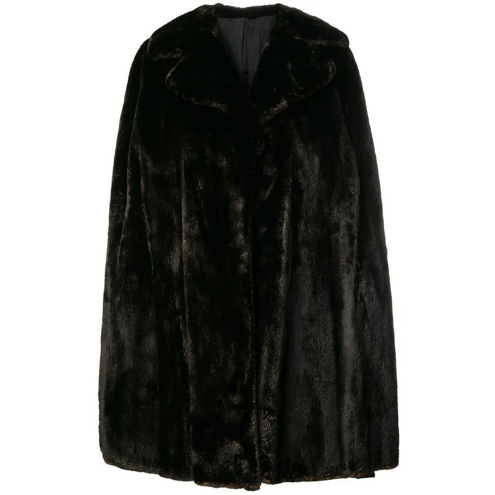 Unsigned Dark Brown Beaver Fur Cape - '50s Brown Good - Front View
