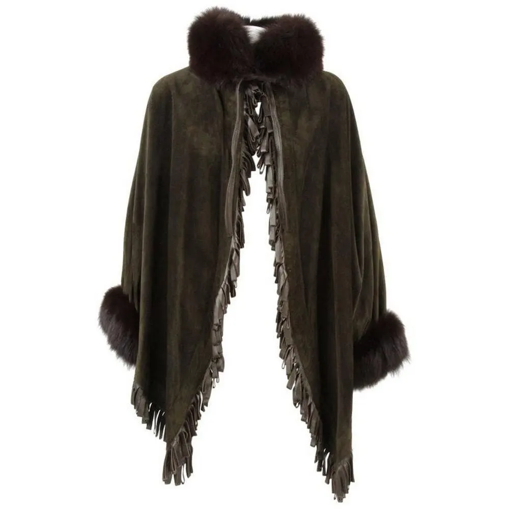 Unsigned Brown Suede Cape - '80s Brown Suede Good - Front View