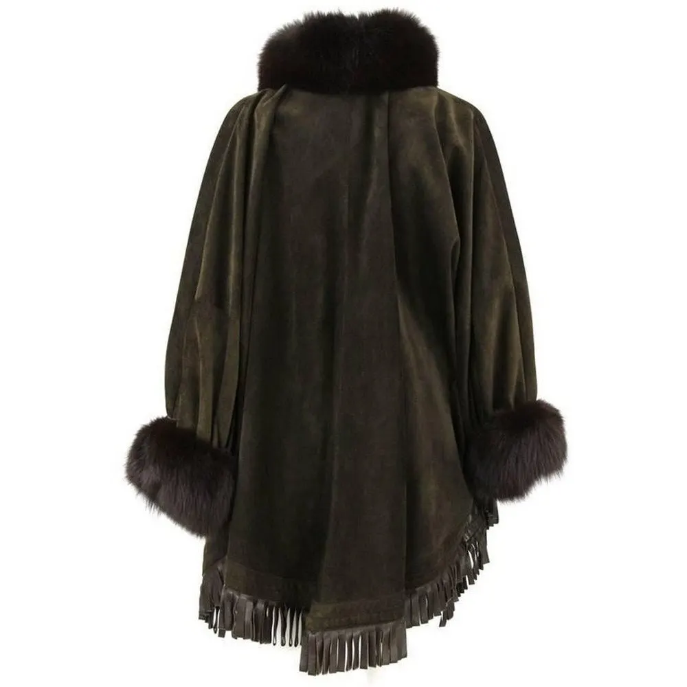 Unsigned Brown Suede Cape - '80s Brown Suede Good - Back View