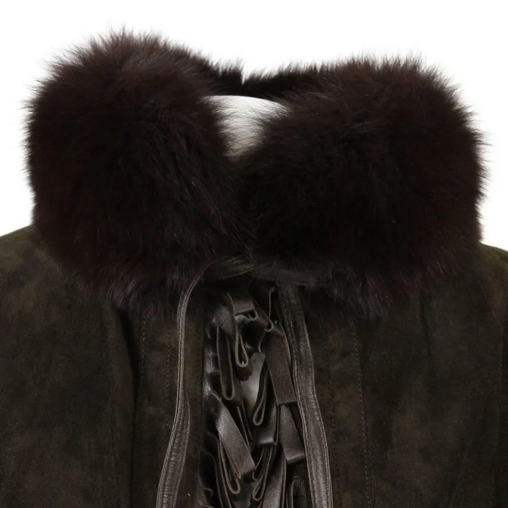 Unsigned Brown Suede Cape - '80s Brown Suede Good - Model View