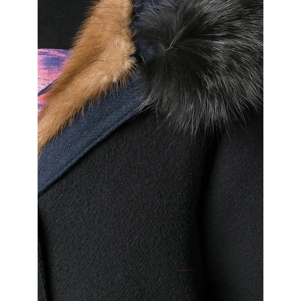 Unsigned Blue Wool and Fox Fur Coat - '80s Blue Wool Good - Box View