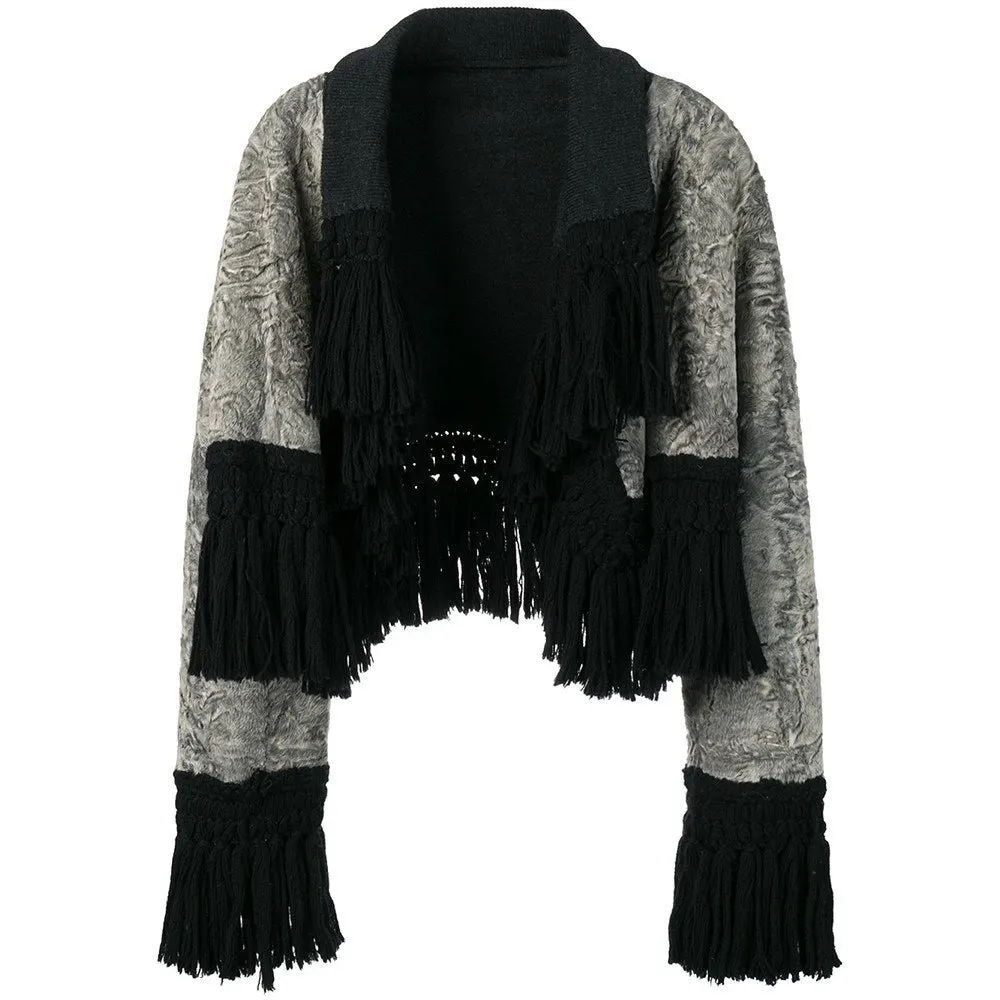 Unsigned Fur Bolero Jacket - '50s Black Wool Good - Front View