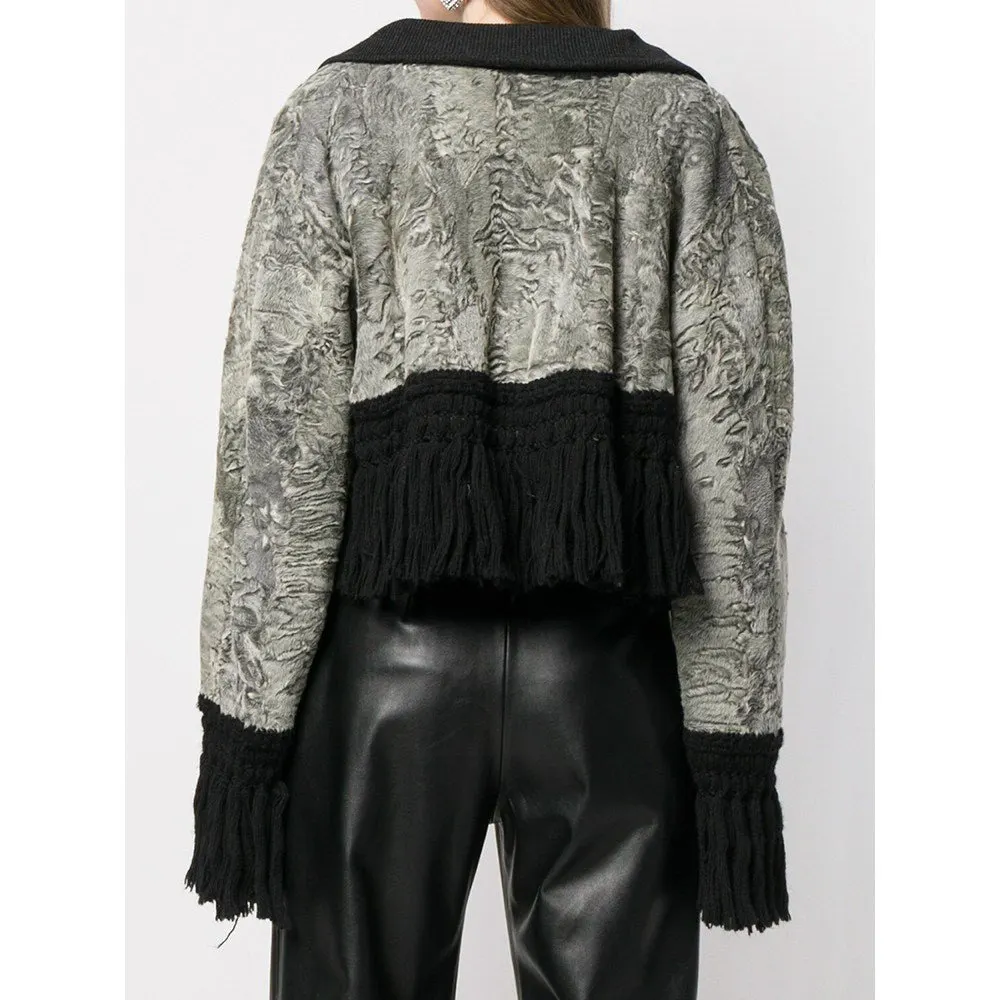 Unsigned Fur Bolero Jacket - '50s Black Wool Good - Model View