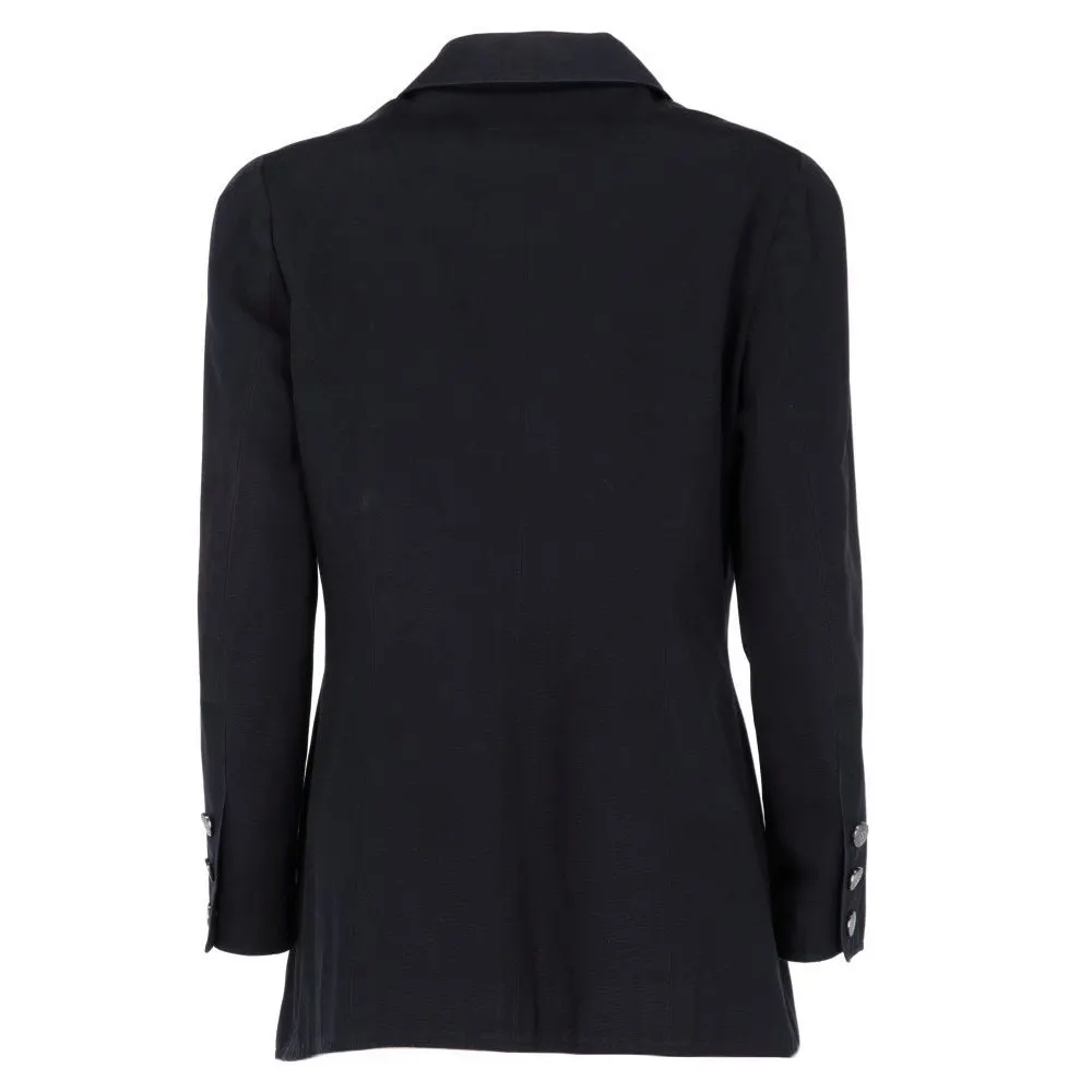 Chanel Navy Blue Ribbed Cotton Jacket - '90s Navy Cotton Good - Back View