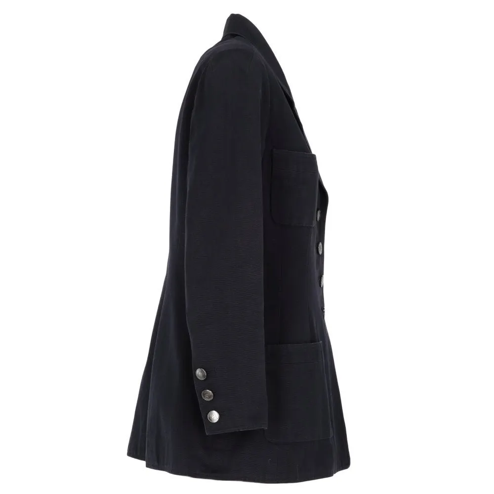Chanel Navy Blue Ribbed Cotton Jacket - '90s Navy Cotton Good - Inside View