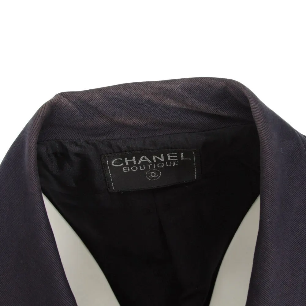 Chanel Navy Blue Ribbed Cotton Jacket - '90s Navy Cotton Good - Box View