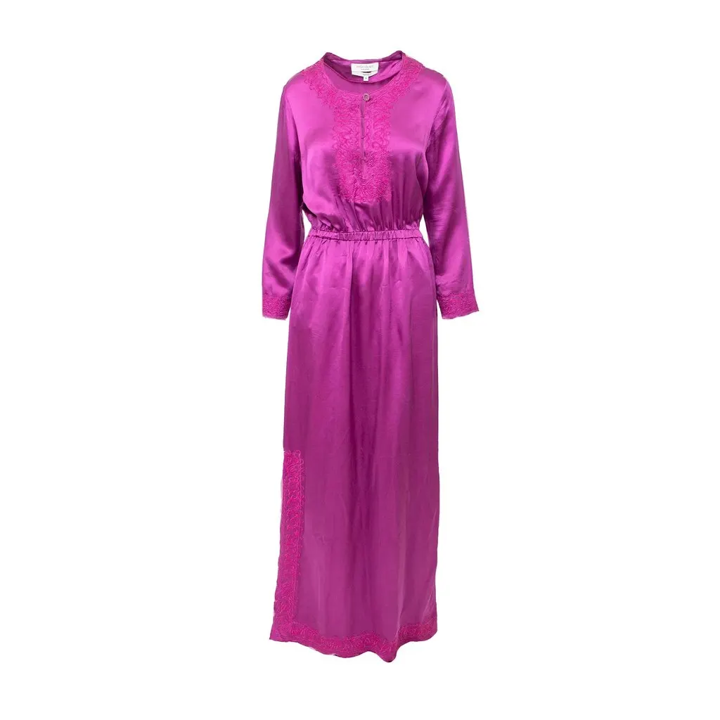 Saint Laurent Embroidered Long Dress - '10s Red Silk Good - Front View