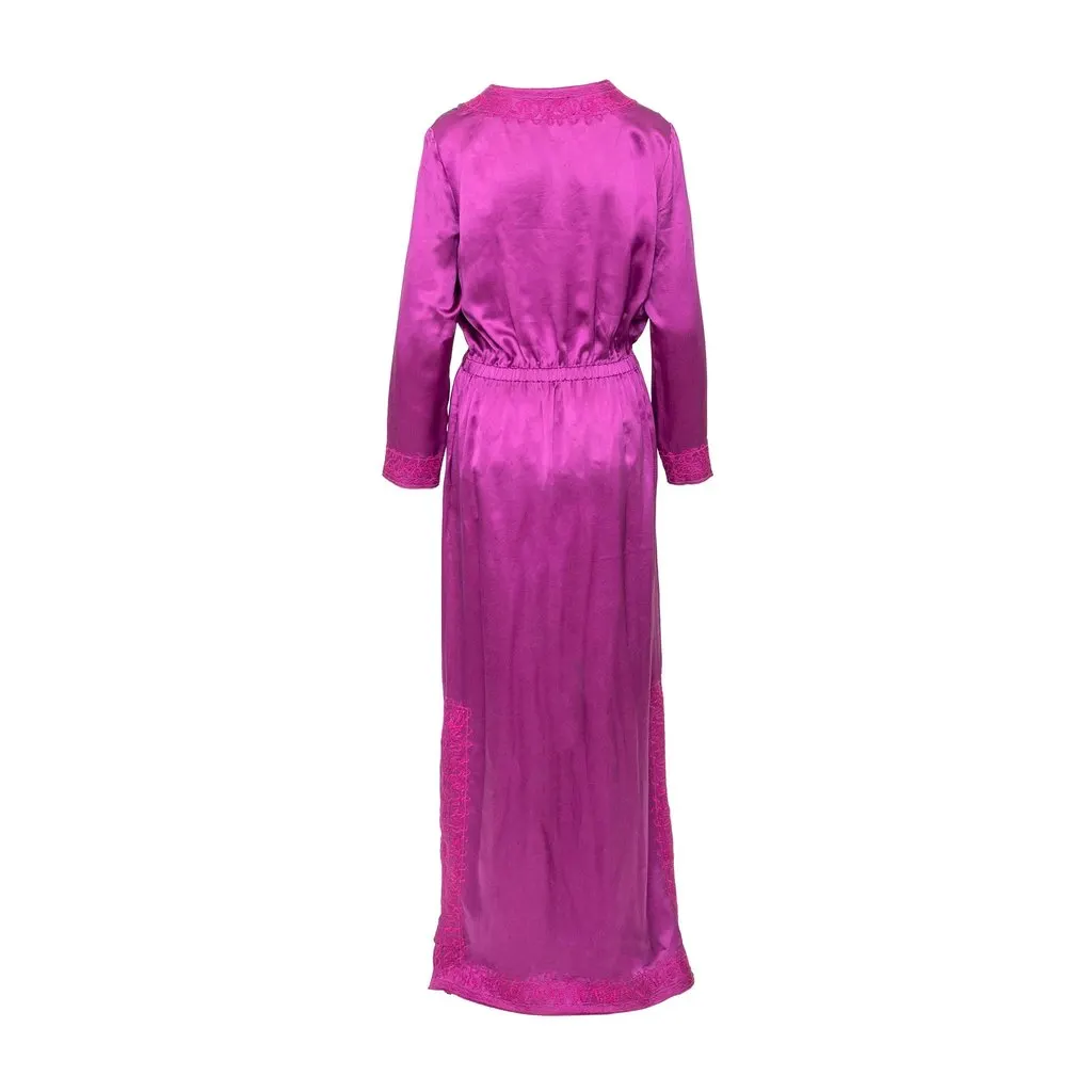 Saint Laurent Embroidered Long Dress - '10s Red Silk Good - Back View