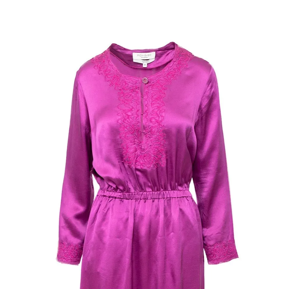 Saint Laurent Embroidered Long Dress - '10s Red Silk Good - Inside View