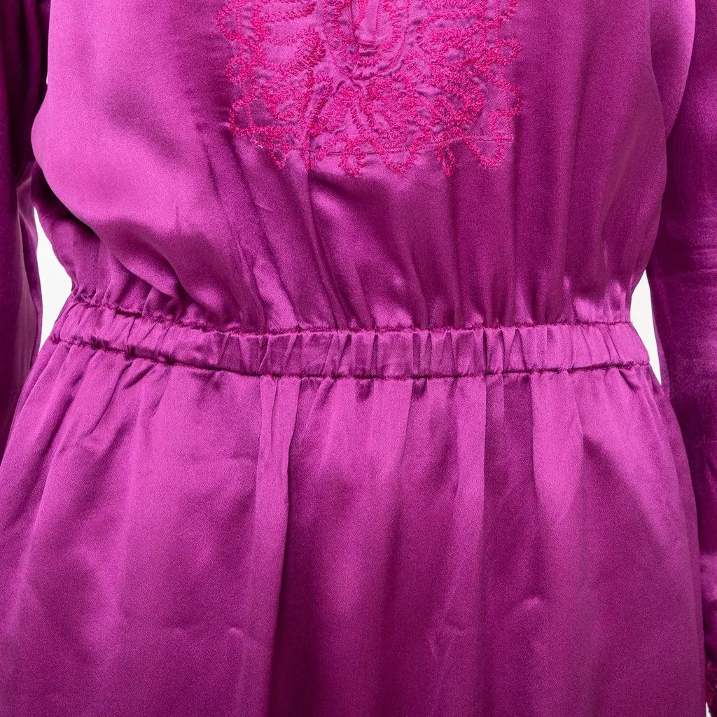 Saint Laurent Embroidered Long Dress - '10s Red Silk Good - Model View