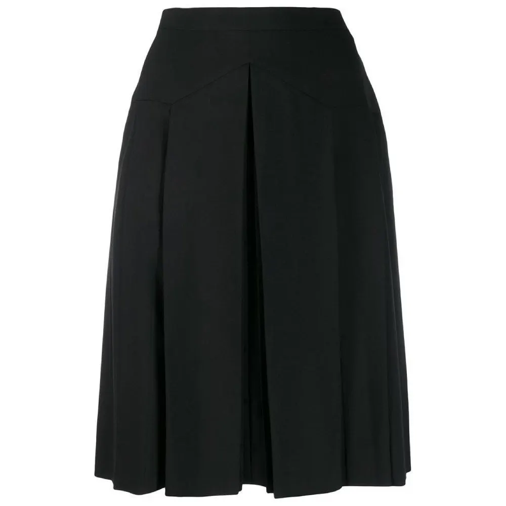 Chanel Black Wool Skirt - '90s Black Wool Good - Front View