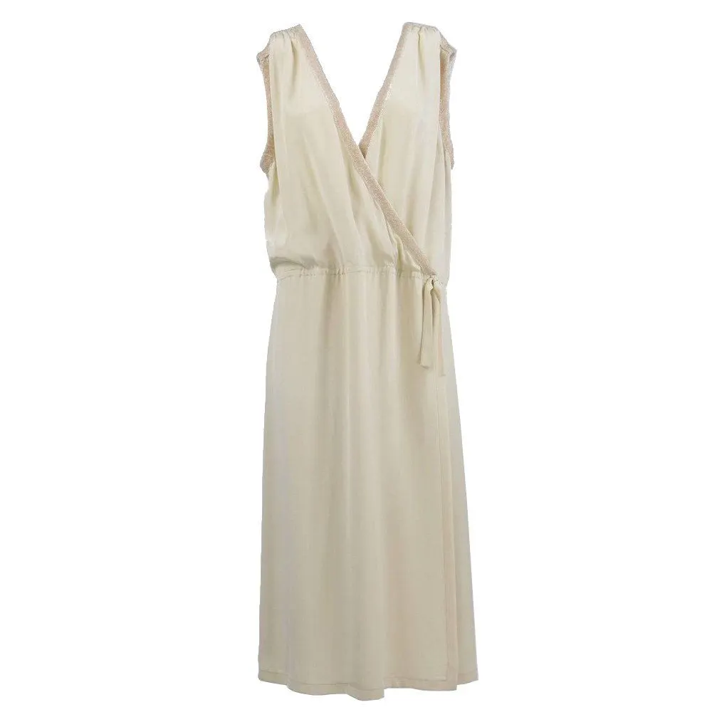 Unsigned White Silk Dress - '70s White Silk Good - Front View