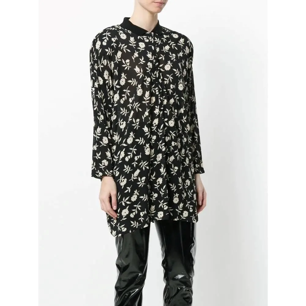 Gianni Versace Black and White Floral Blouse - '80s Black Good - Inside View