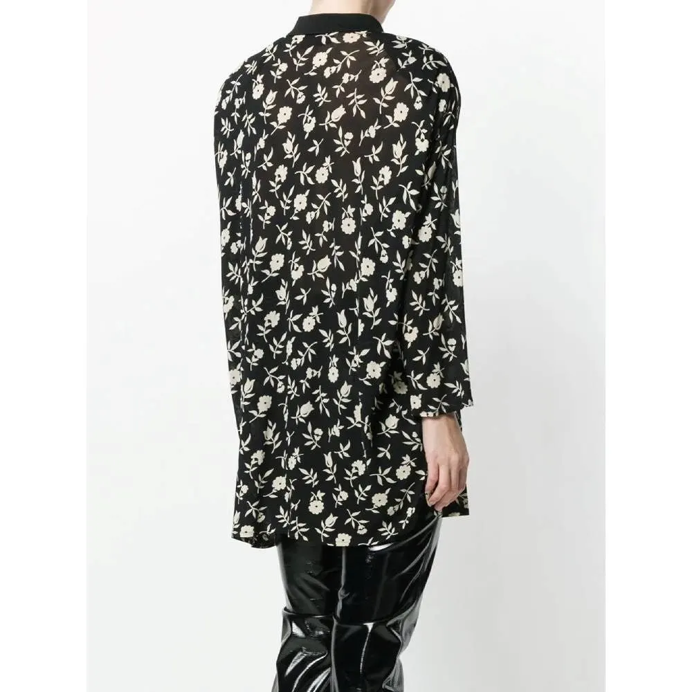 Gianni Versace Black and White Floral Blouse - '80s Black Good - Model View