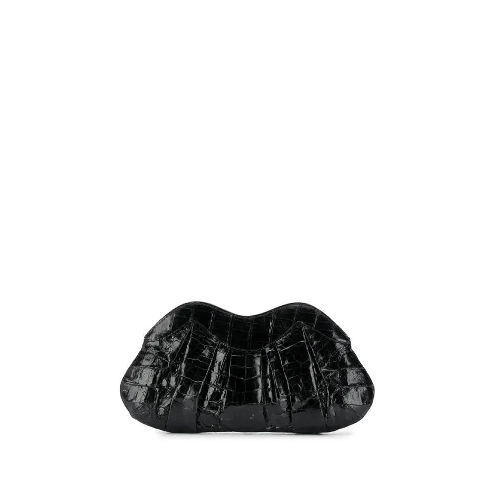 Unsigned Black Crocodile Clutch - 2000s Black Leather Good - Front View