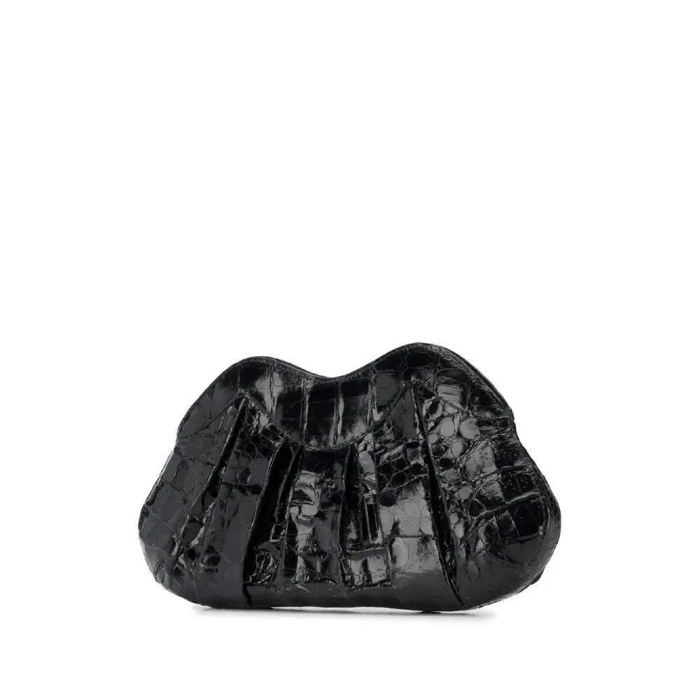 Unsigned Black Crocodile Clutch - 2000s Black Leather Good - Inside View