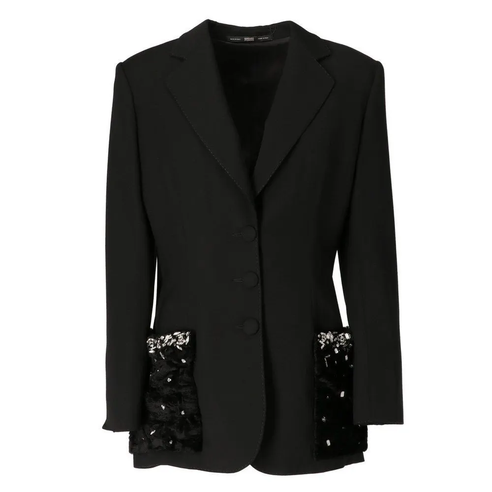 Gianfranco Ferré Black Wool and Fur Blazer - '90s Black Wool Good - Front View