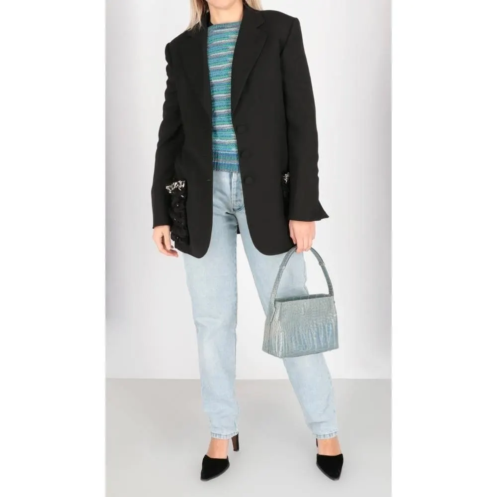Gianfranco Ferré Black Wool and Fur Blazer - '90s Black Wool Good - Back View