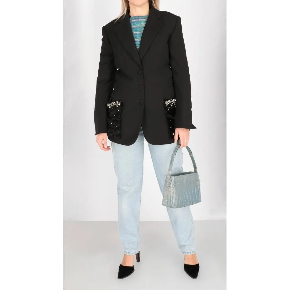 Gianfranco Ferré Black Wool and Fur Blazer - '90s Black Wool Good - Inside View