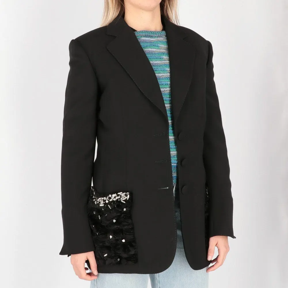 Gianfranco Ferré Black Wool and Fur Blazer - '90s Black Wool Good - Model View