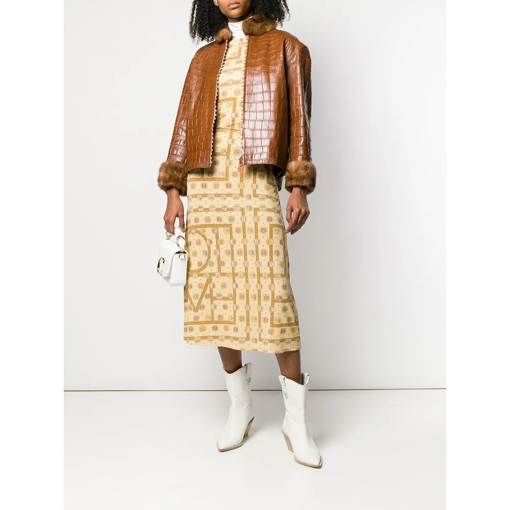 Unsigned Brown Crocodile Leather Jacket - '90s Brown Leather Good - Back View