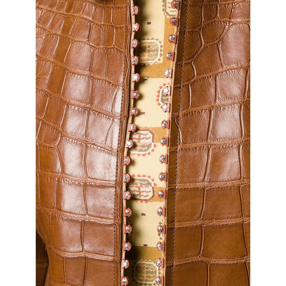 Unsigned Brown Crocodile Leather Jacket - '90s Brown Leather Good - Box View