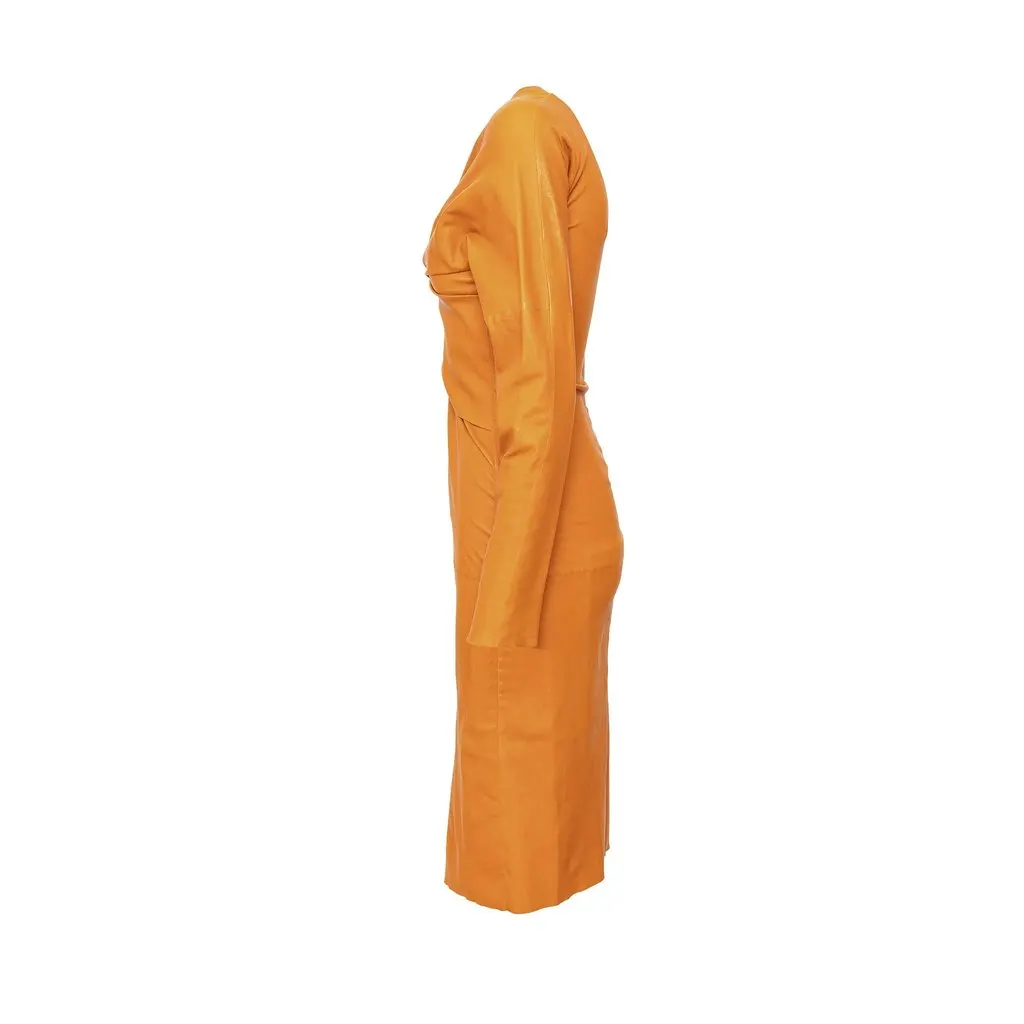 Bottega Veneta Leather Midi Dress - '20s Orange Leather Good - Inside View