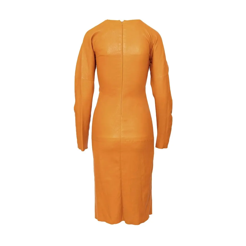 Bottega Veneta Leather Midi Dress - '20s Orange Leather Good - Model View