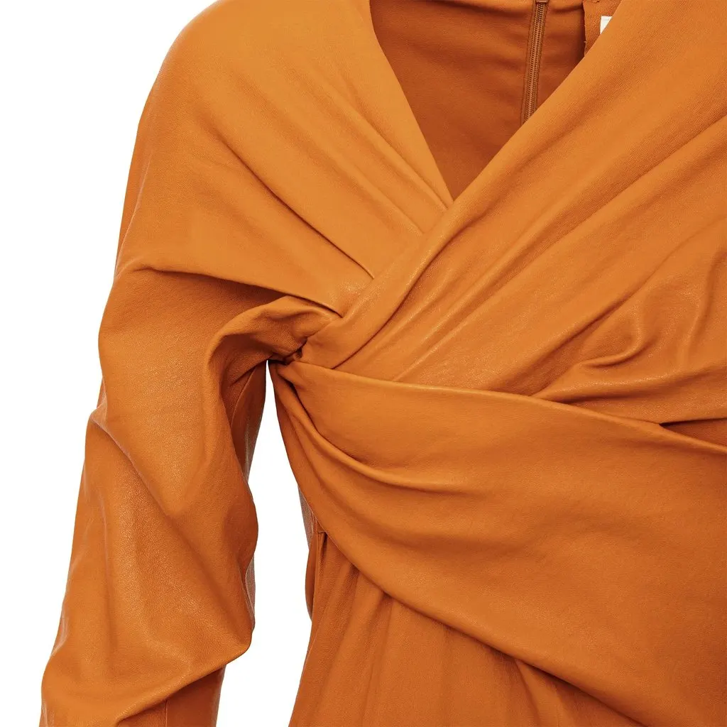 Bottega Veneta Leather Midi Dress - '20s Orange Leather Good - Box View