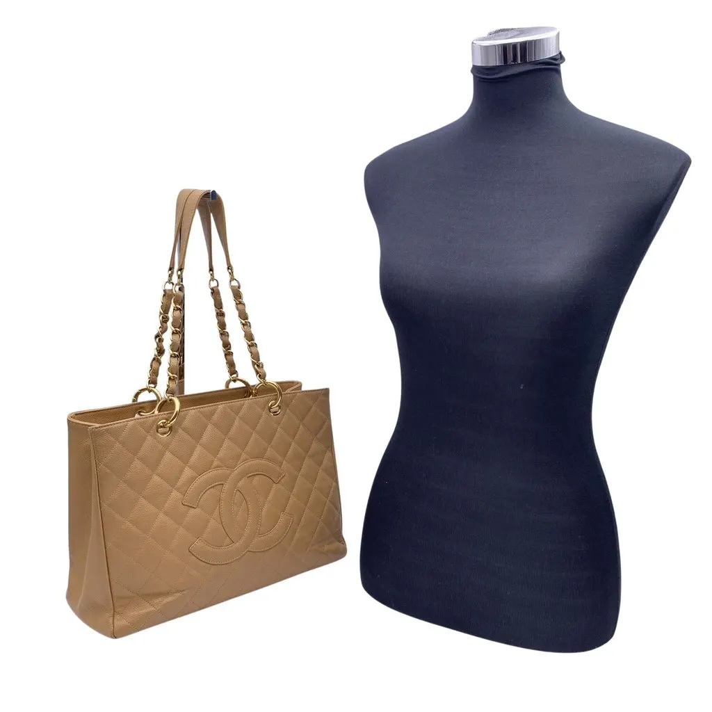 Chanel Tote Bag Grand shopping Beige Leather Good - Back View